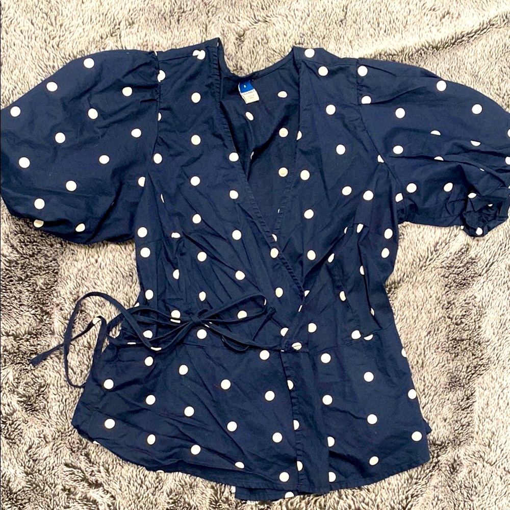 Old Navy Blue Short Sleeve Tie Front Blouse